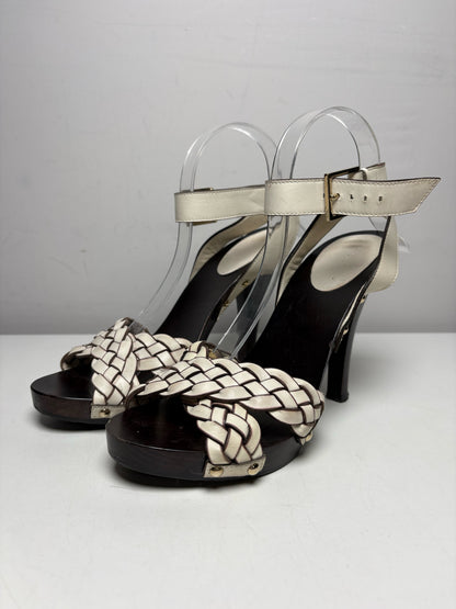 W Shoe Size 6.5 Gucci Brown, White Leather, Wood Women's Pre-owned Heels