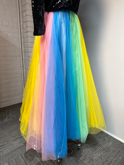 Women Size 2 J. Crew Multicolor Vertical Stripes/Rainbow Tulle NWT Skirt