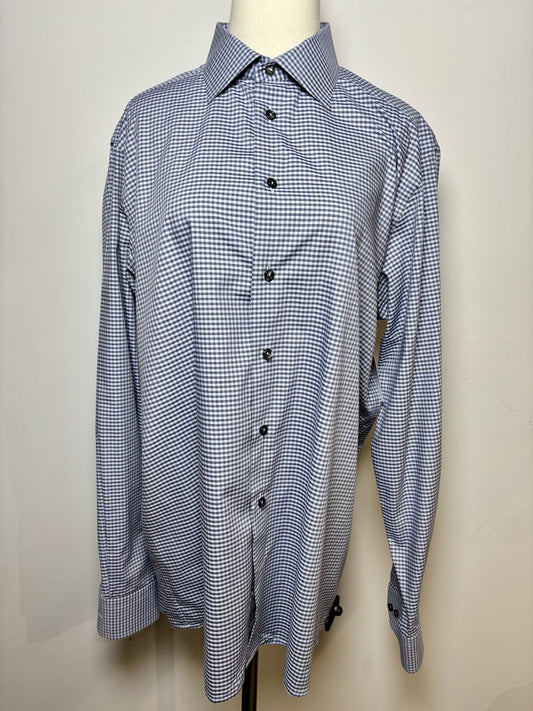 Mens Size XL Eton Light Blue Cotton Gingham Men's Shirt