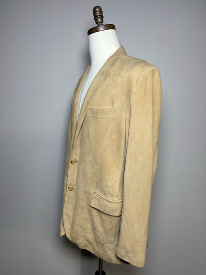 Men's Size 46R Ralph Lauren Black Label Tan Goat Suede Leather Vintage Pre-Owned Blazer