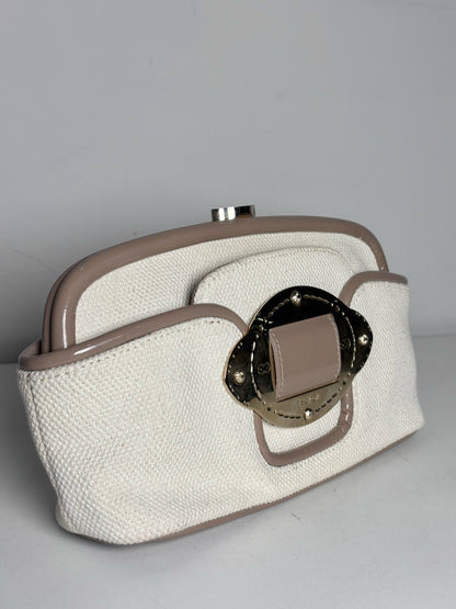 Escada Woven Canvas Pre-owned, NWT Tan, beige Patent Clutch Purse