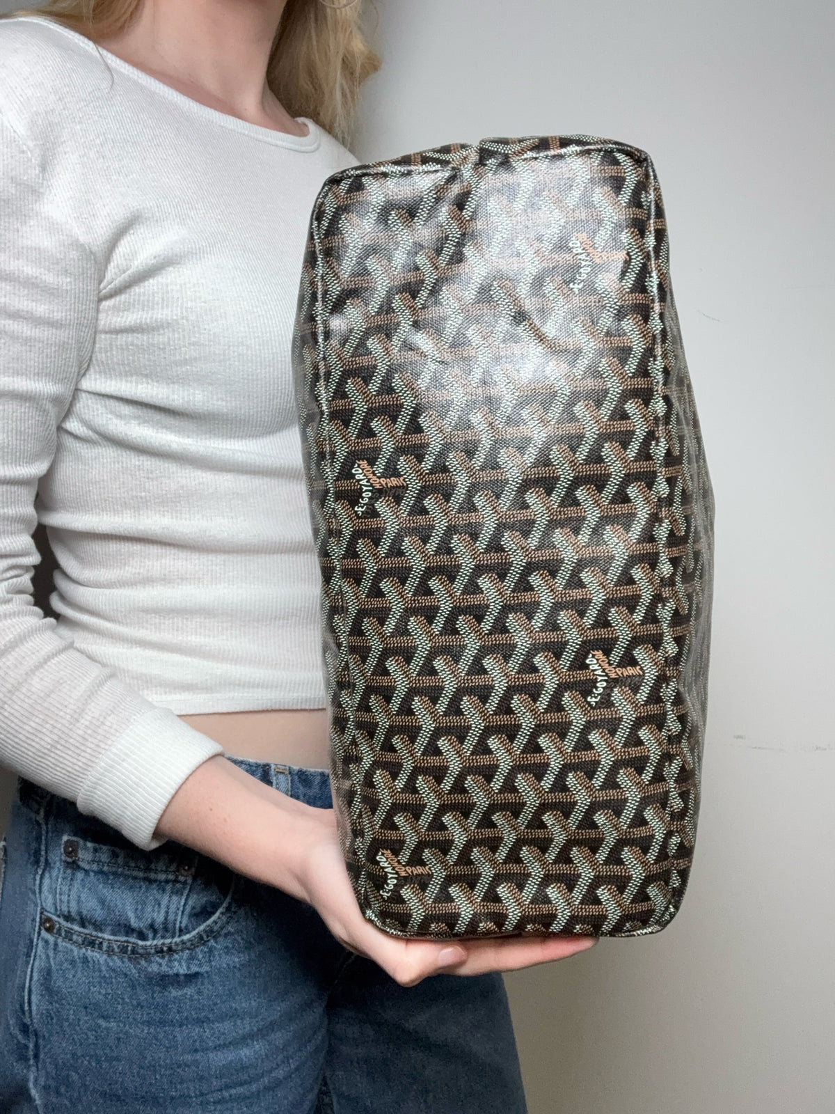 Women's Authentic Goyard Saint Louis PM Black Brown Goyardine Coated Canvas Pre-Owned Tote Bag