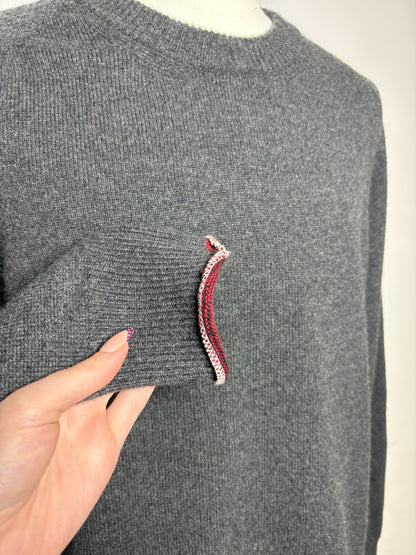 Men's Maison Margiela Gray Burgundy Rolled Hem Long Sleeve Pre-Owned Sweater