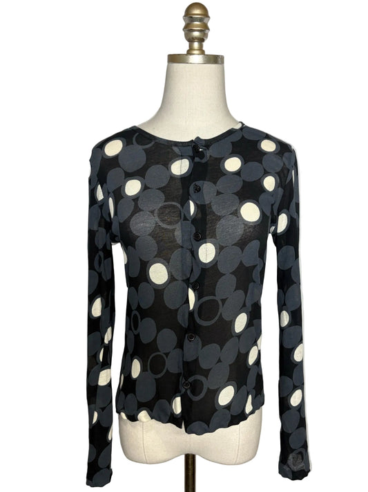 Women Size 3 (M, US) Yohji Yamamoto Black, Charcoal, Ivory Dot Button-down Top