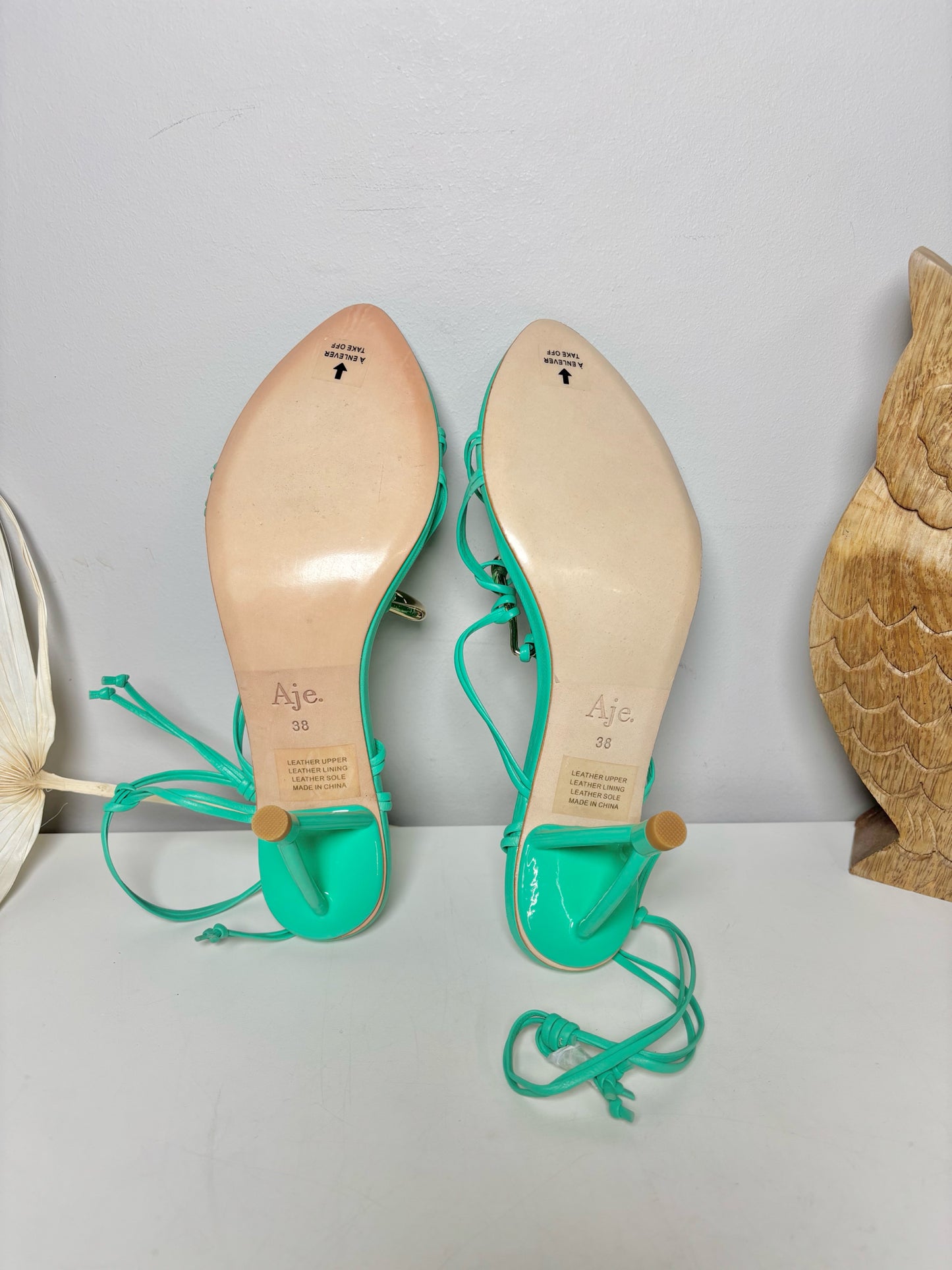 W Shoe Size 38 (8) Aje Teal Leather Cowhide NWT Heels