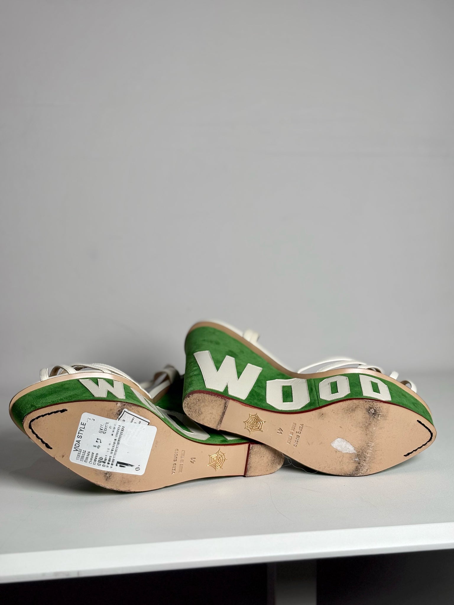 W Shoe Size 41 Charlotte Olympia Cream & Green Leather Pre-owned