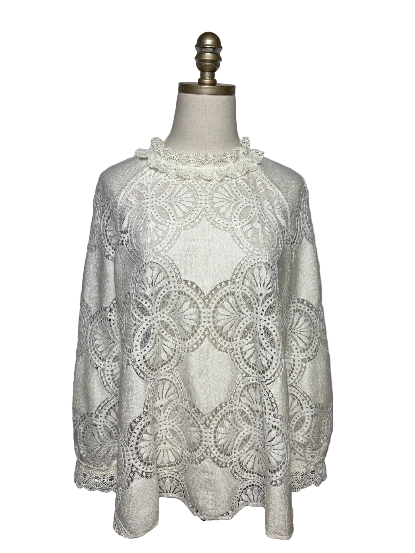 Women Size 44 Sézane Bianca White Lace Cotton Blend Pre-Owned Blouse