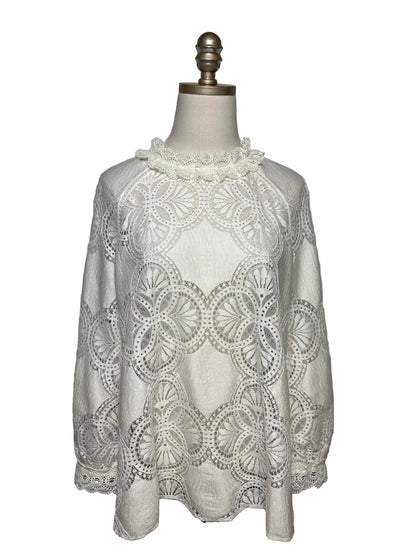 Women Size 44 Sézane Bianca White Lace Cotton Blend Pre-Owned Blouse