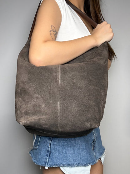 Simons Brown Suede Leather Shoulder Bucket Bag Pre-owned