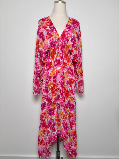 Women Size XS Misa Los Angeles Red, orange, pink Floral Polyester Dress