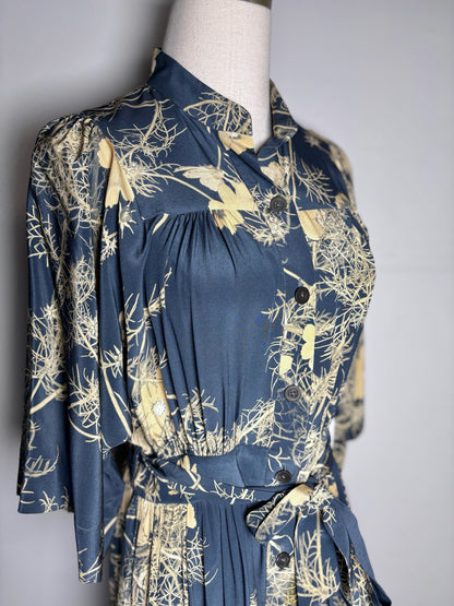 Women Size 38 (6 US) Dries Van Noten Blue, Cream Print Pure Silk Pre-owned Dress