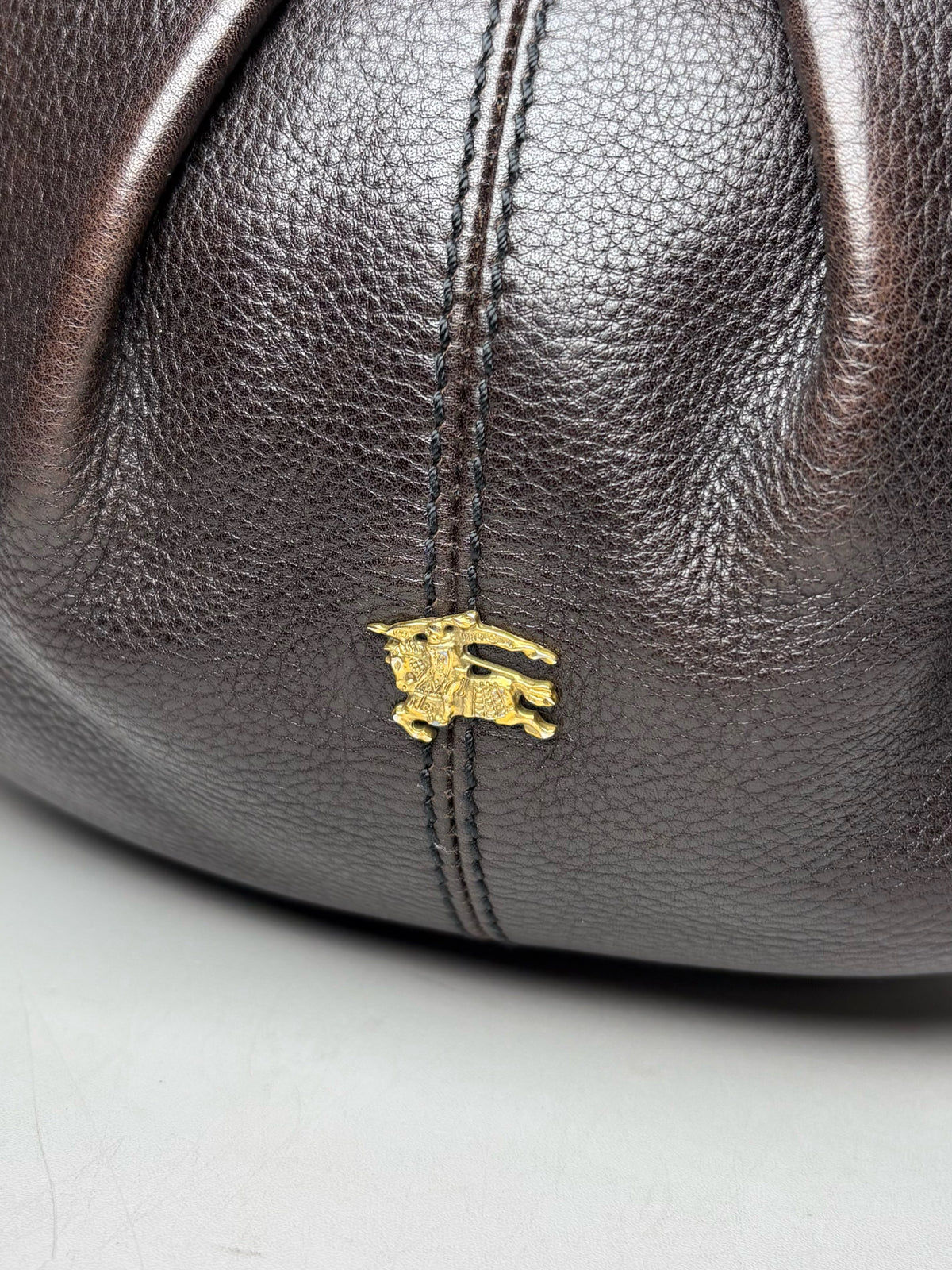 Women's Burberry Malika Vintage Dark Brown Leather Small Pre-Owned Hobo Shoulder Bag