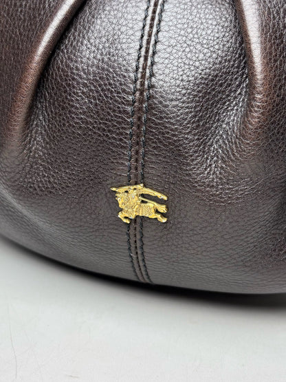 Women's Burberry Malika Vintage Dark Brown Leather Small Pre-Owned Hobo Shoulder Bag
