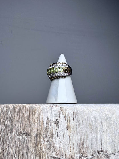 Green Apatite, White Zircon Sterling Silver