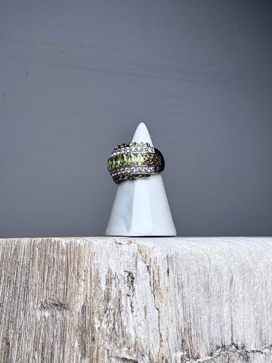 Green Apatite, White Zircon Sterling Silver