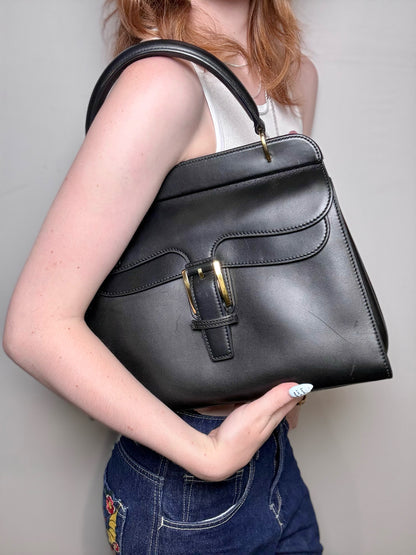 Women's Gucci Top Handle Vintage Leather Pre-owned Black "Kelly" Purse