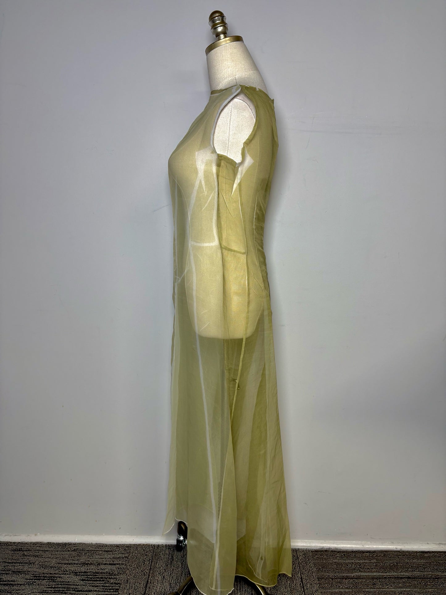 Women Size 3 (L) Yohji Yamamoto Sage Green Iridescent Sheer Vintage Dress