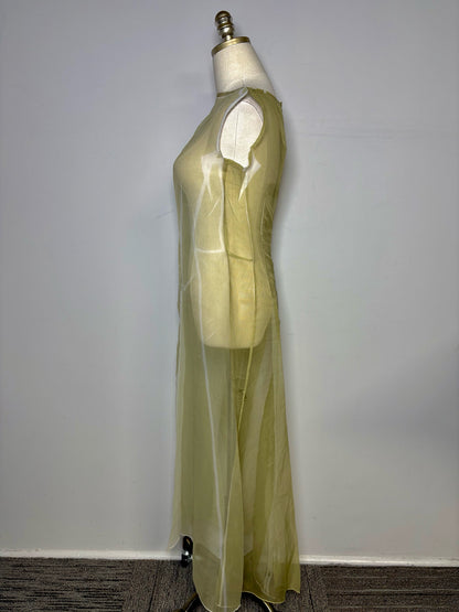 Women Size 3 (L) Yohji Yamamoto Sage Green Iridescent Sheer Vintage Dress
