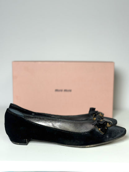 W Shoe Size 38.5 (7.5 US) Miu Miu Black Velvet Jewel Flats