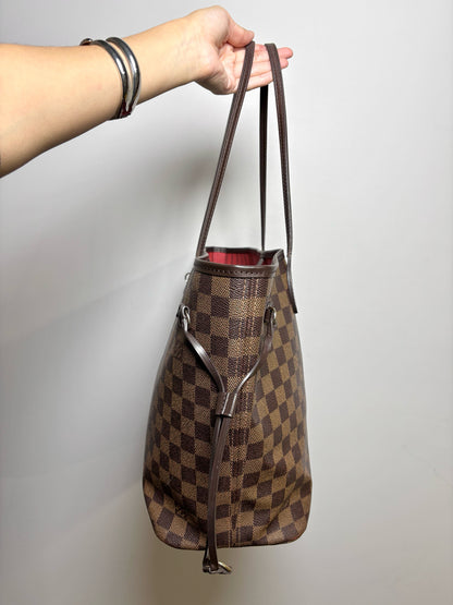Louis Vuitton Damier Coated Canvas Brown Cowhide Trim Neverfull MM Purse