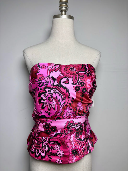 Women Size 12 Kay Unger Pink, Black Floral Women's Vintage Pure Silk NWT Top