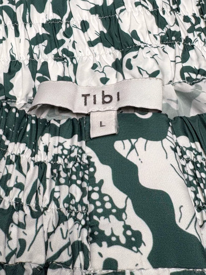 Women's Size L Tibi Green & White Batik Print Recycled Nylon Pre-Owned Full Skirt