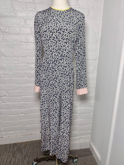 Women Size 4 Max Mara Blue, Cream Geometric Print Jumpsuit