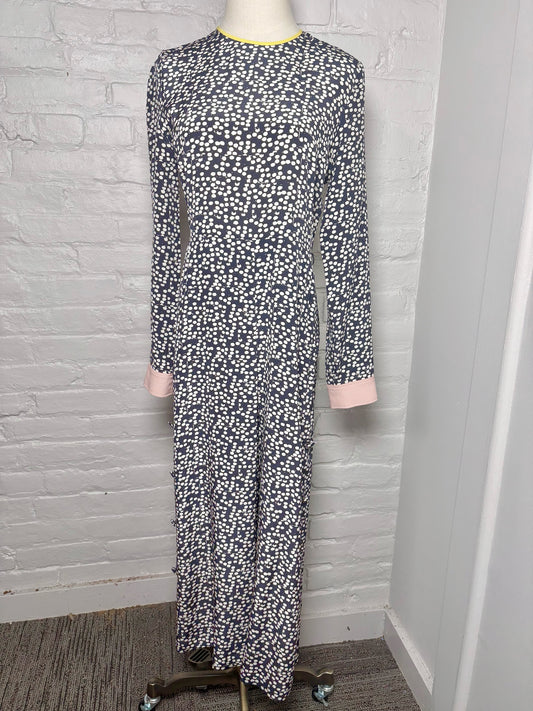 Women Size 4 Max Mara Blue, Cream Geometric Print Jumpsuit