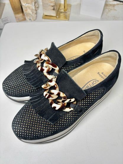 W Shoe Size 36.5 Softwaves Black Leather Pre-owned Sneakers