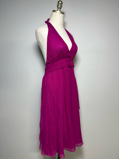 Women Size S Alice + Olivia Magenta Pink Silk NWT Pre-Owned Halter Cocktail Midi Dress