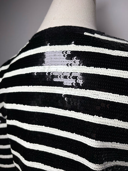 Women's Size 2 Veronica Beard Mickey Black White Striped Sequin NWT Pre-Owned Cropped Jacket