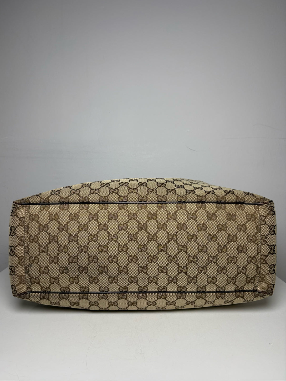 Women's Authentic Gucci GG Canvas Positano Brown Leather Vintage Authentic Pre-Owned Tote Bag