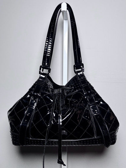 Burberry Lowry Tote Quilted Patent Leather Pre-owned Black Large Purse