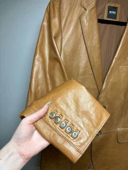 Men Size 40 (L) BOSS Hugo Boss Camel Leather Pre-Owned Blazer Jacket