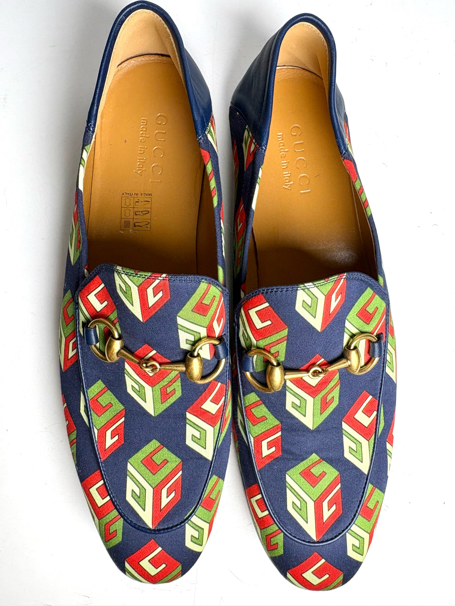 Gucci Brixton GG Blue Satin Print Shoe Sz 8 Men's Loafers NWT Pre-owned