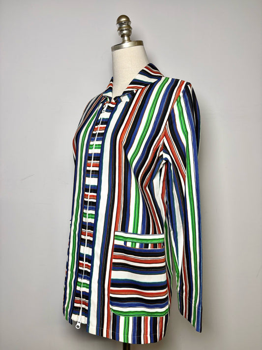Women Size S Revillon Paris Multi-Color Striped 100% Cotton Vintage Jacket