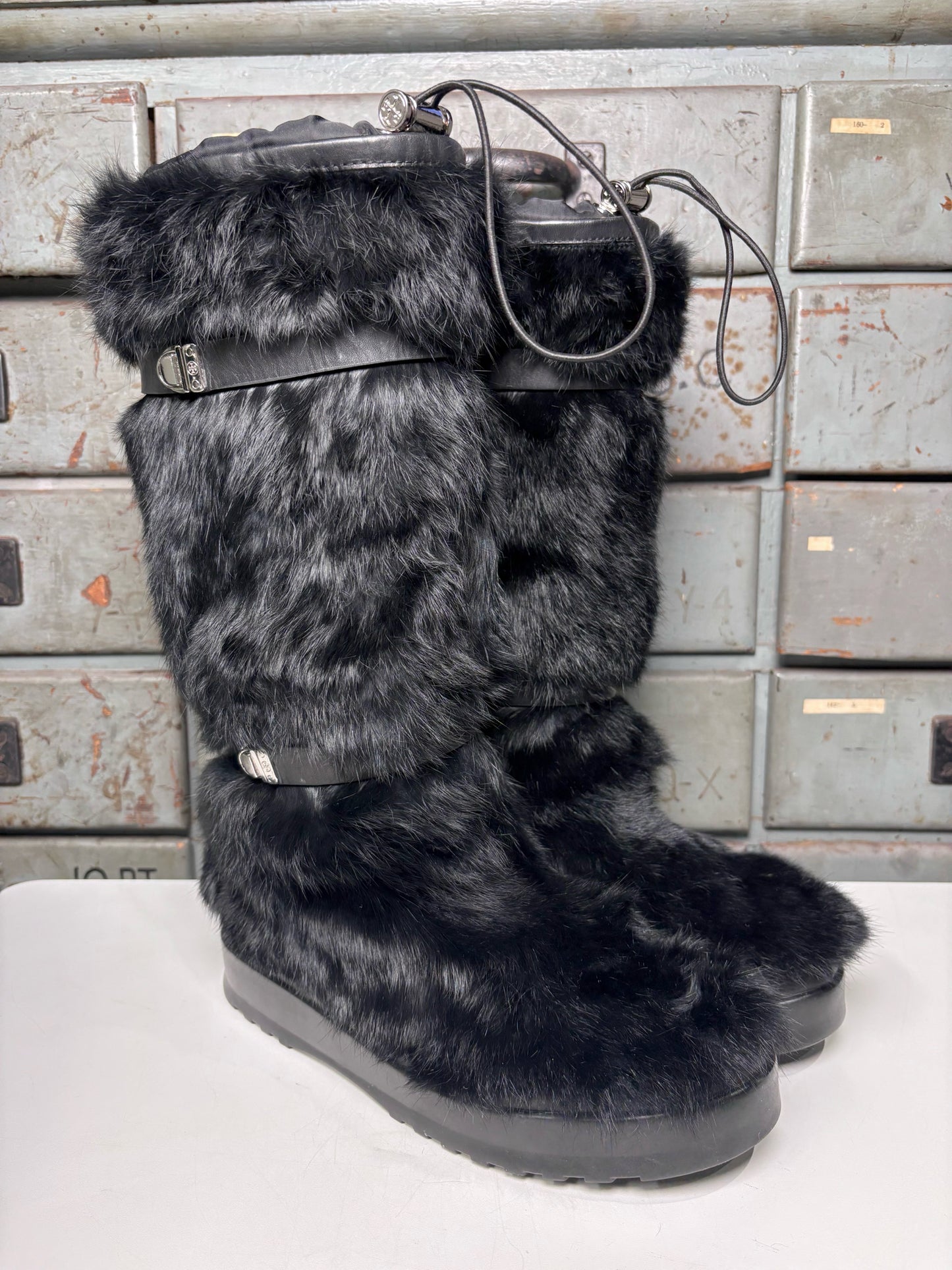 W Shoe Size 10 Tory Burch Black Rabbit Fur Boots