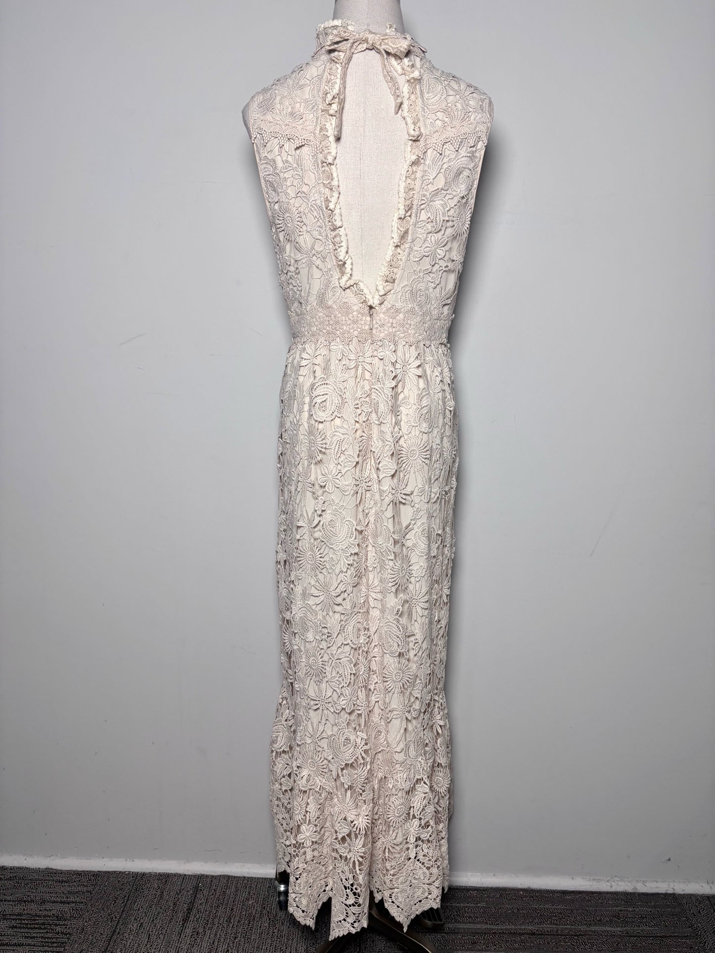 Women Size 6 Anna Sui Cream Lace Maxi Sleeveless Dress