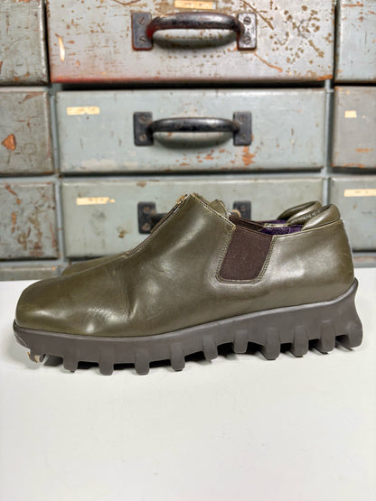 W Shoe Size 7.5 Donald Pliner Olive Green Leather Zip Slip-ons