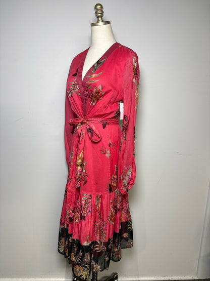 Women's Size S Kobi Halperin Pink Floral Pre-Owned Tiered Button-Down Dress