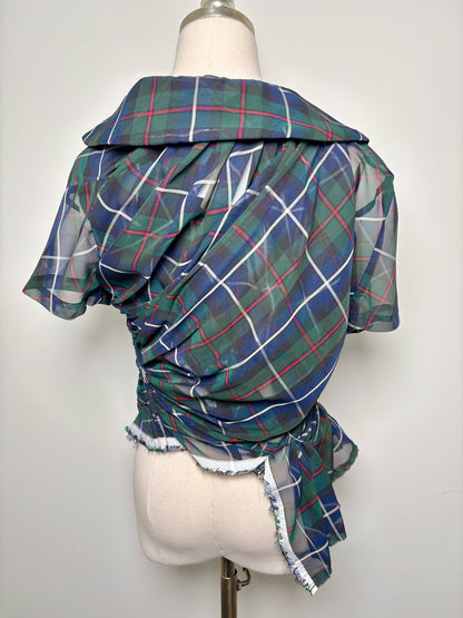 Women Size M Comme des Garcon Green, Blue, Red, White Plaid Polyester Shirt