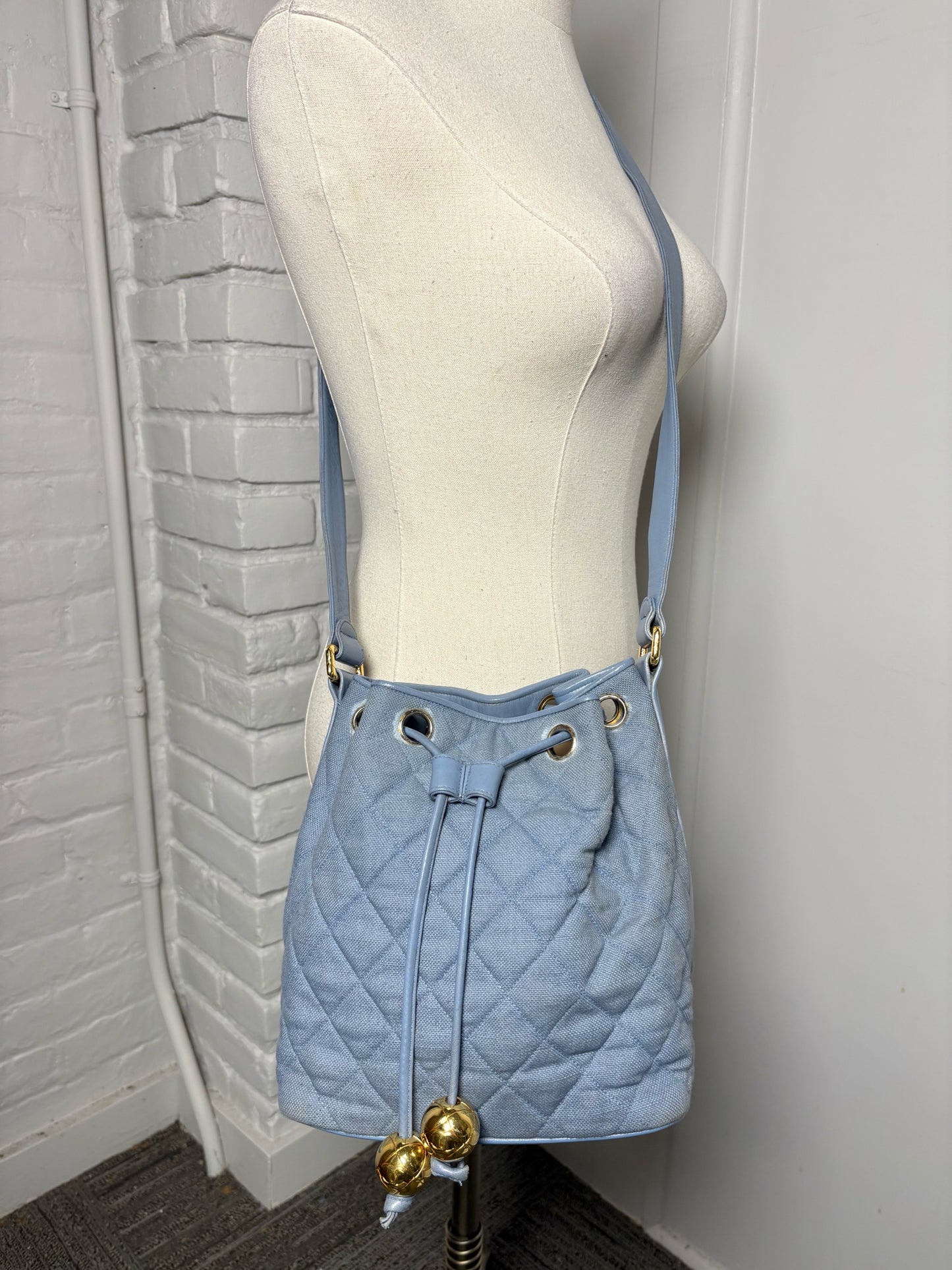 Chanel Quilted Vintage Canvas Leather Blue Small Purse Pre-Owned