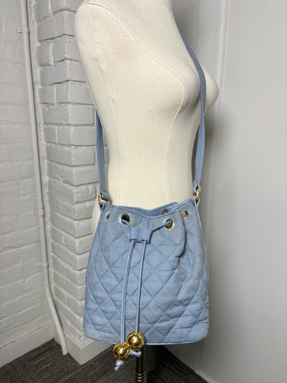 Chanel Quilted Vintage Canvas Leather Blue Small Purse Pre-Owned