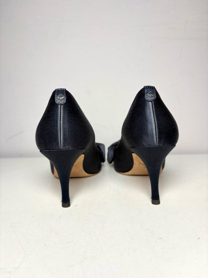 W Shoe Size 9.5 Kate Spade New York Crawford Navy Satin Pre-owned, NWT Pump