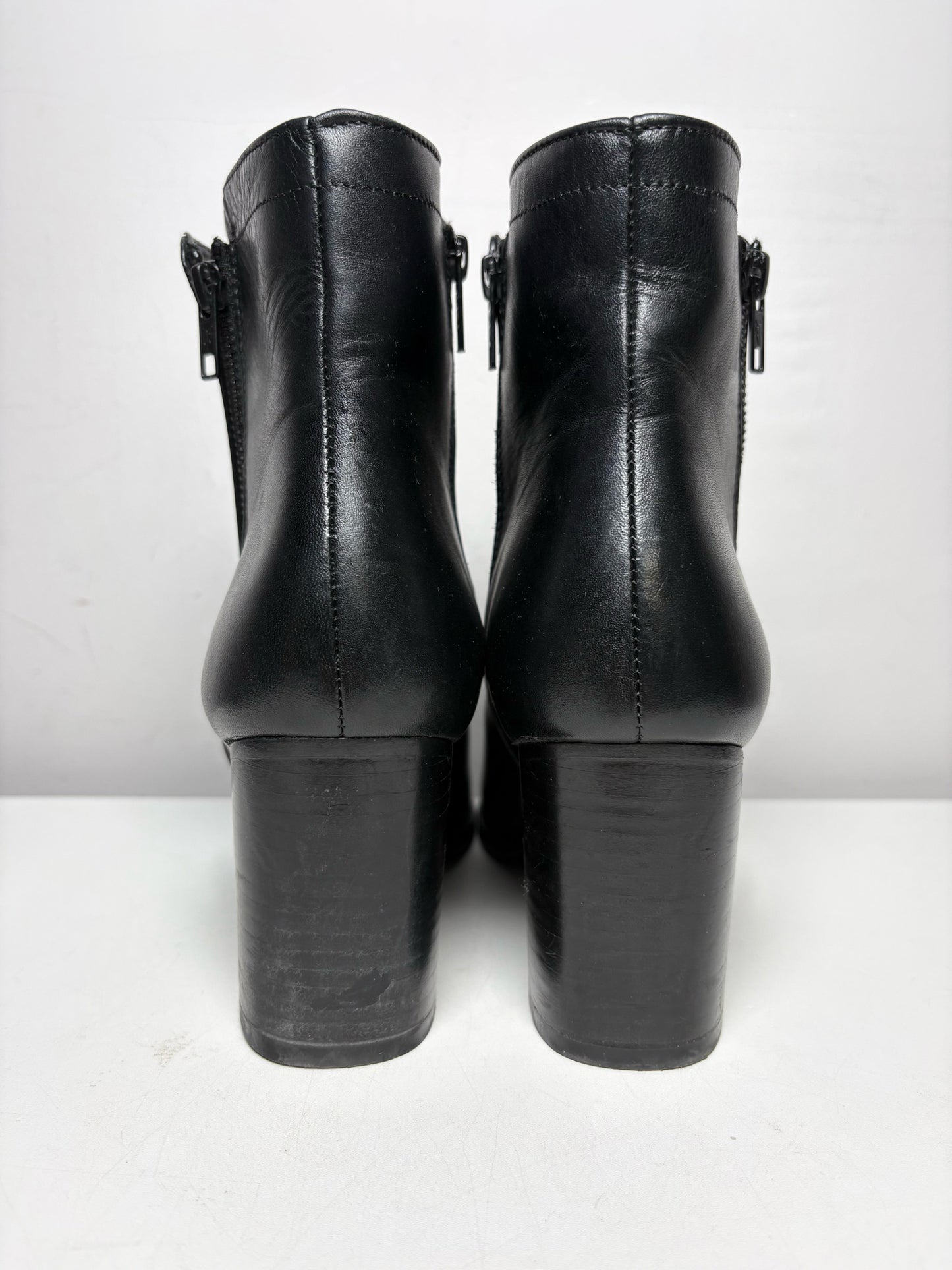 Women's Shoe Size 10 Frye Addie Double Zip Black Leather Pre-Owned Block Heel Ankle Boots