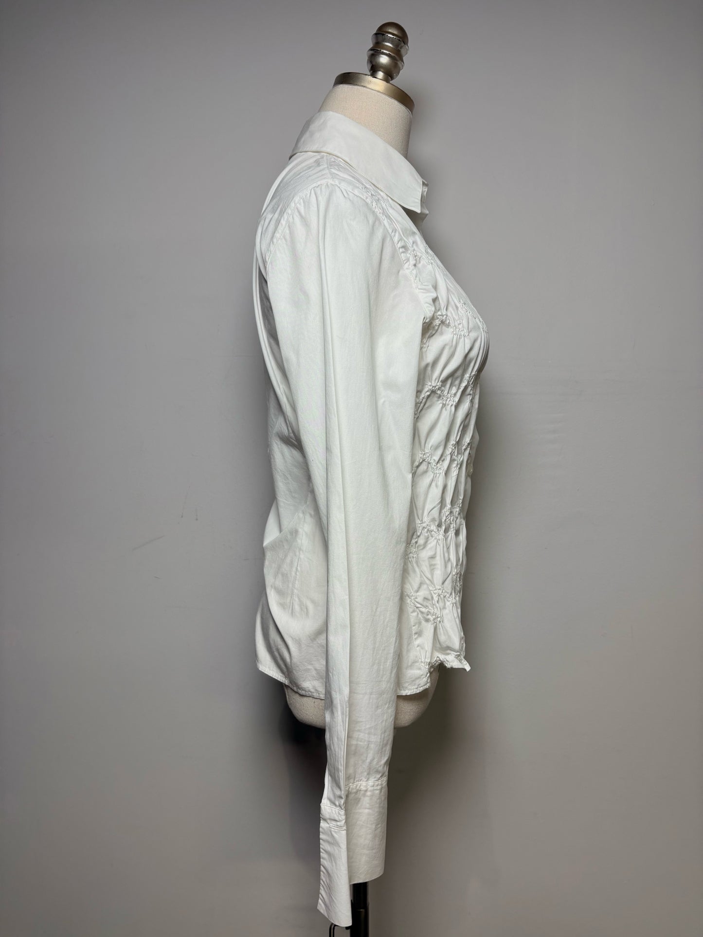 Women Size 2 Anne Fontaine White Pintuck Pure Cotton Pre-Owned Fitted Shirt
