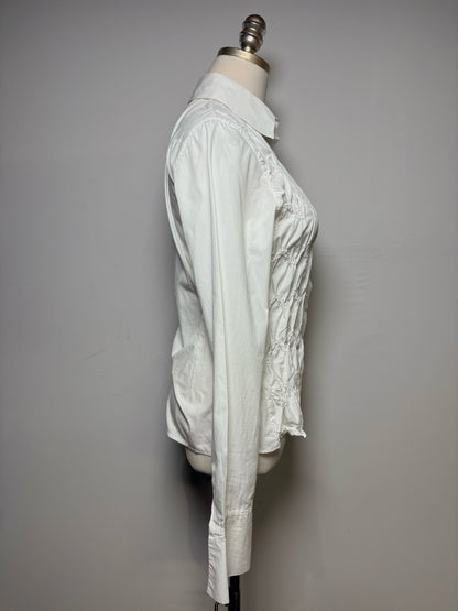 Women Size 2 Anne Fontaine White Pintuck Pure Cotton Pre-Owned Fitted Shirt