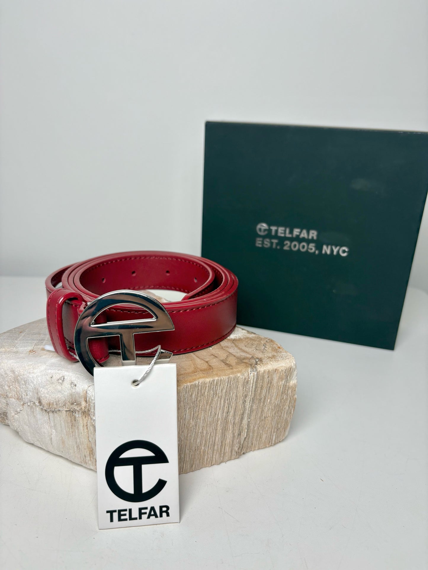 Mens Size 30" - 46" Large Telfar Red Faux Leather Solid Men's Belt