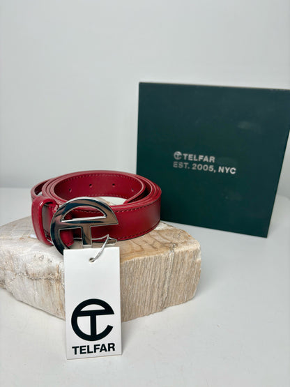 Mens Size 30" - 46" Large Telfar Red Faux Leather Solid Men's Belt