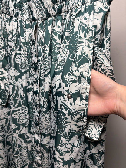 Women's Size L Tibi Green & White Batik Print Recycled Nylon Pre-Owned Full Skirt